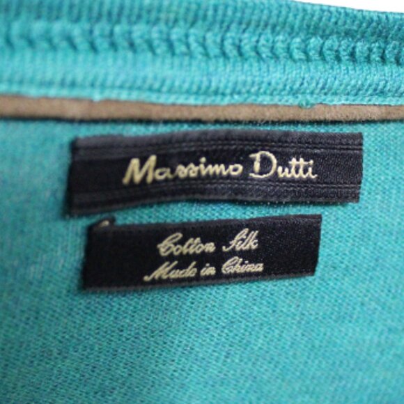 Massimo Dutti SZ M Cotton Silk Green Men's V-Neck Lightweight Sweater - Picture 2 of 7